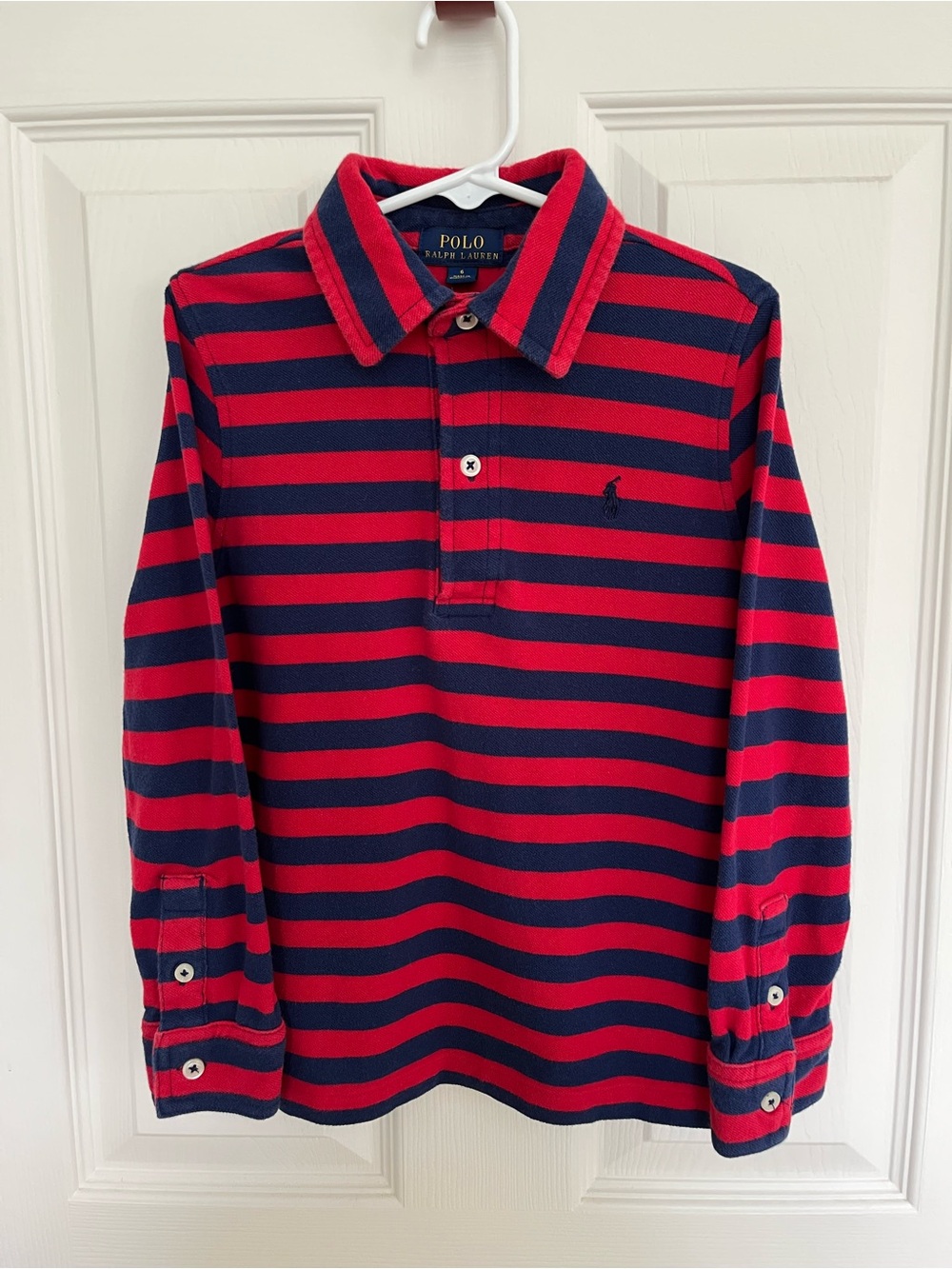 Ralph Lauren Red & Navy Striped Long-Sleeve Polo